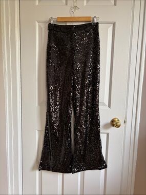 H&M Black Sequin Wide-Leg Pants